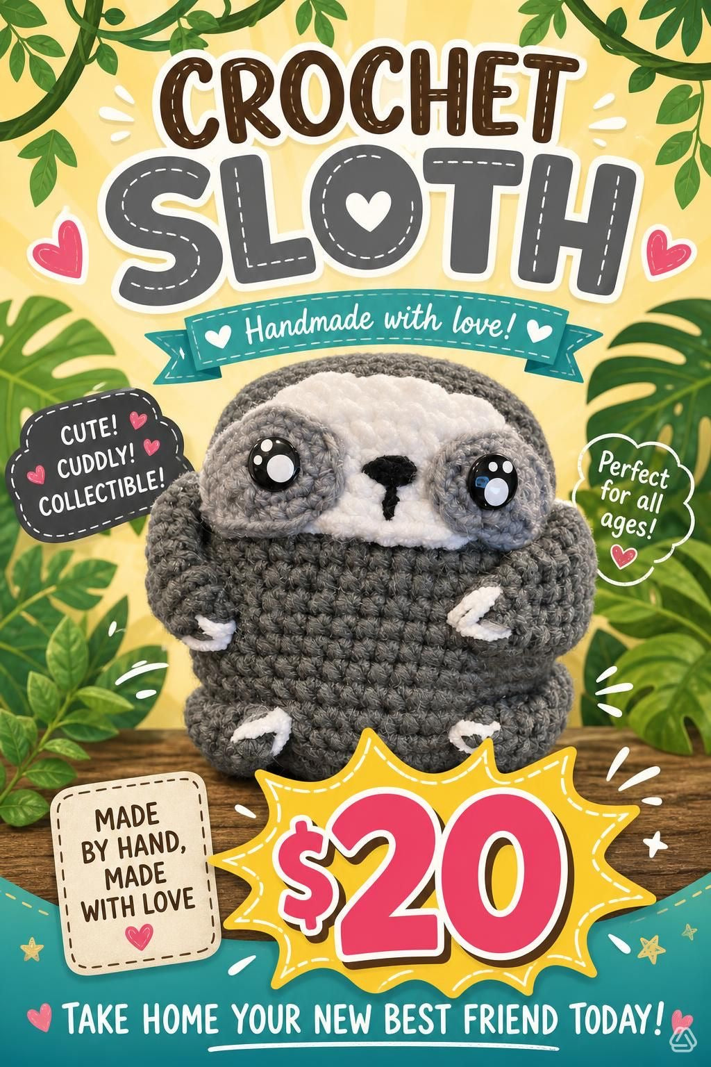 SLOTH $20–will be grey